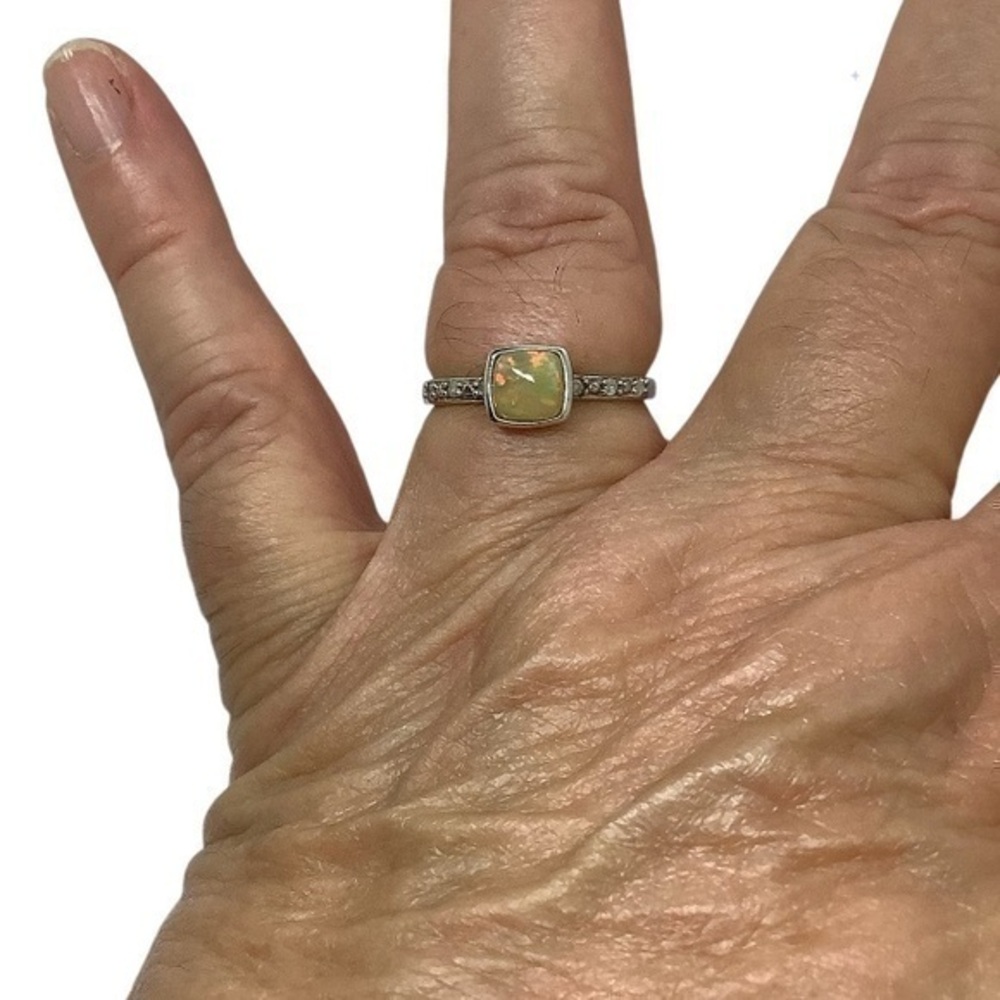 Sterling Silver opal cubic zirconia solitaire ring